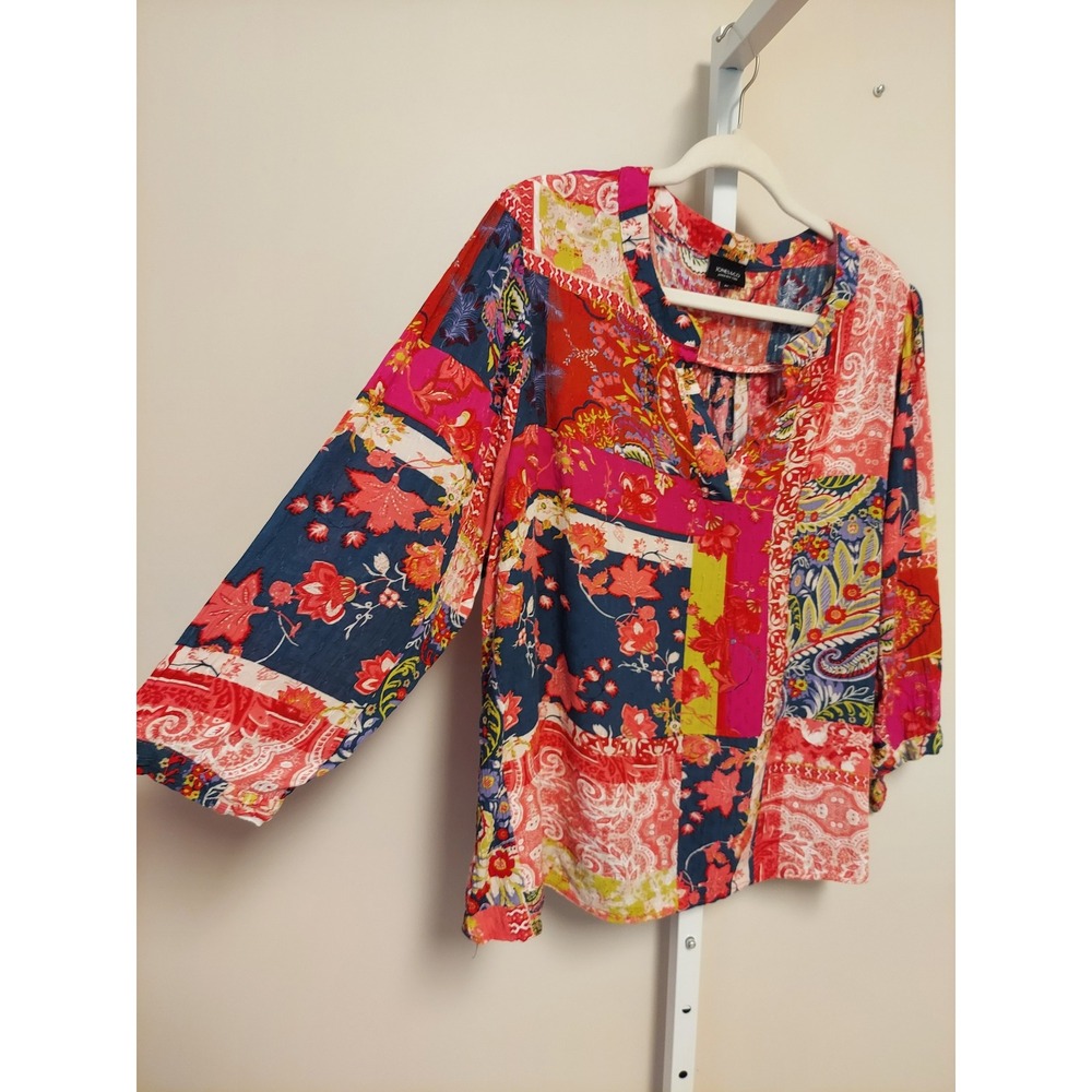 Jones & Co Jones New York 1X Patchwork Paisley Floral Blouse Top Bohemian